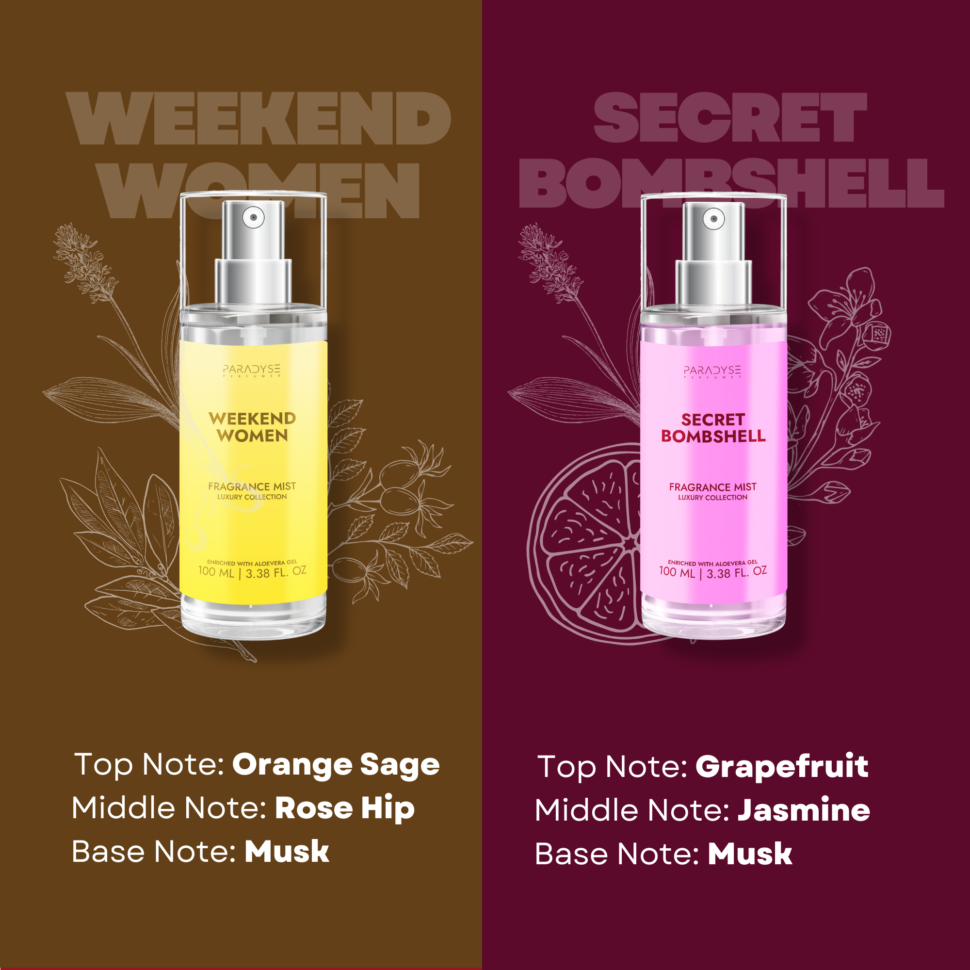 Body Mist For Cozy Nights - Pack Of 4 | Secret Bombshell | Weekend Women | Flora | Romance