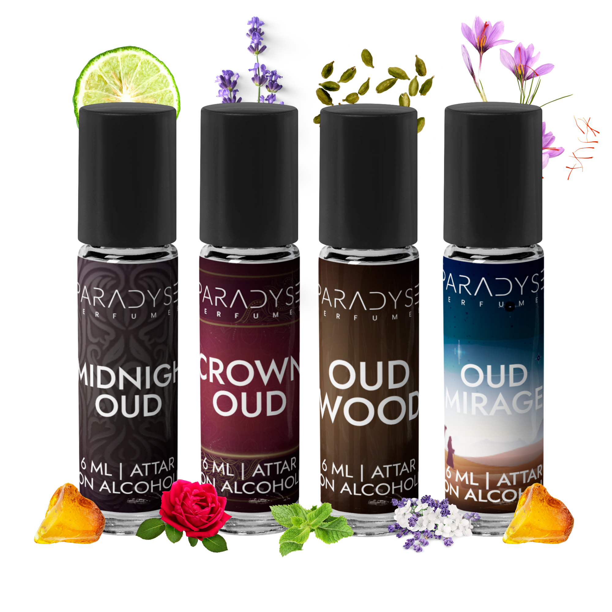 Oud Attars - Midnight Oud | Crown Oud | Oud Mirage | Oud Wood | Pack Of 4
