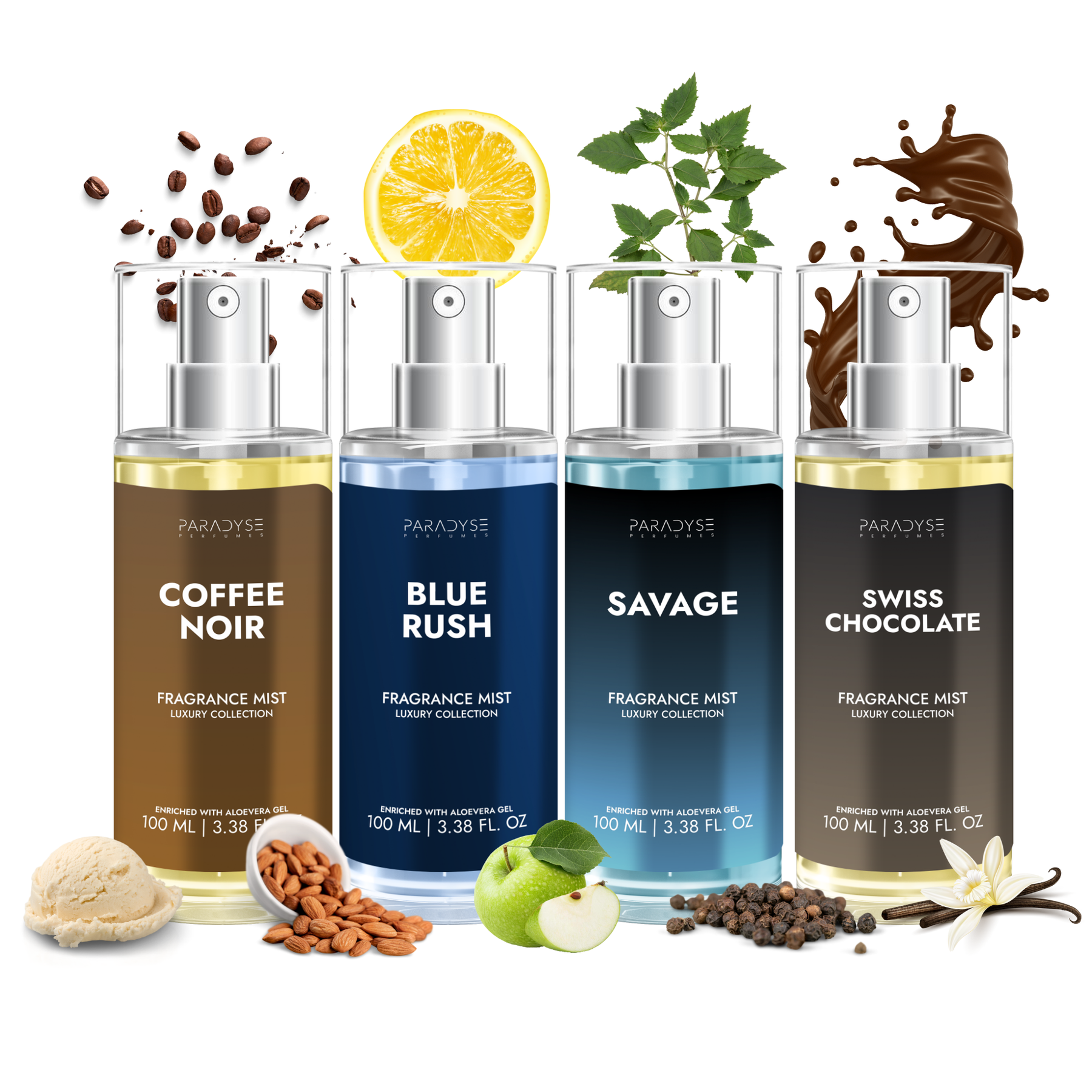 Body Mist For Men - Pack Of 4 | Blue Rush | Savage | Coffee Noir | Swiss Chocolate