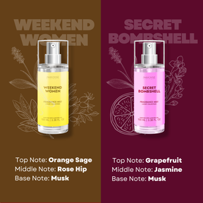 Body Mist For Cozy Nights - Pack Of 4 | Secret Bombshell | Weekend Women | Flora | Romance