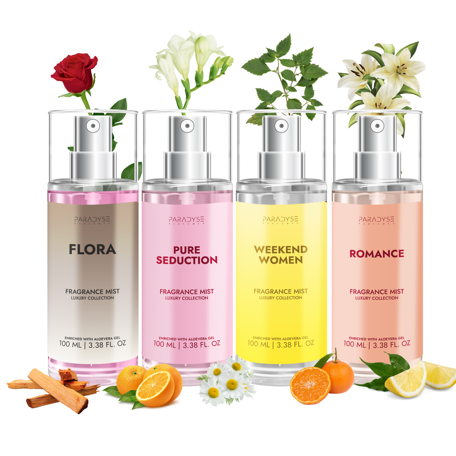 Body Mist For Women - Pack Of 4 | Flora | Pure Seduction | Weekend Women | Romance