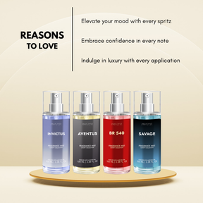 Body Mist For Office - Pack Of 4 | Invictus | Aventus | BR 540 | Savage