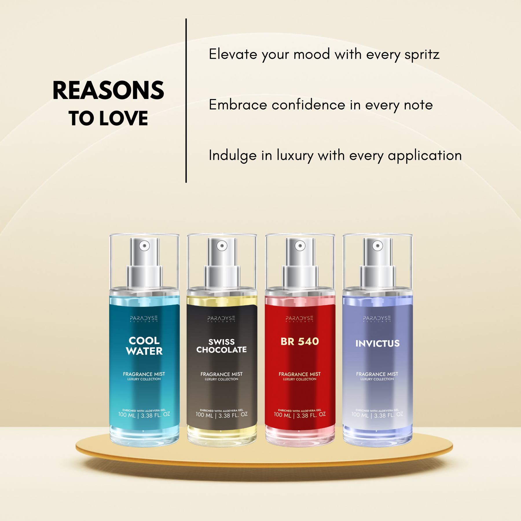 Body Mist For Party - Pack Of 4 | Invictus | Cool Water | BR 540 | Swiss Chocolate