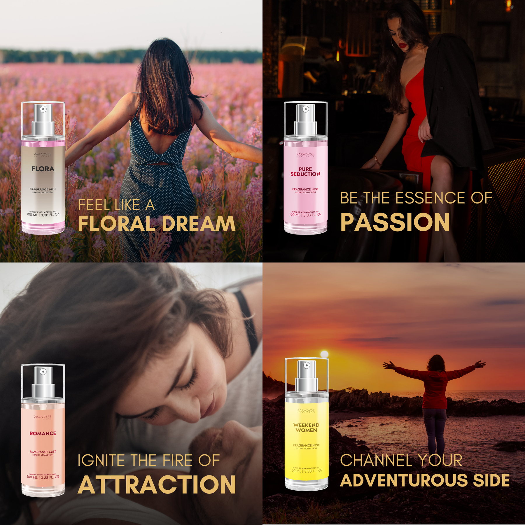 Body Mist For Women - Pack Of 4 | Flora | Pure Seduction | Weekend Women | Romance