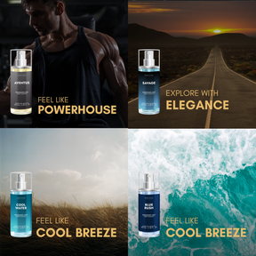 Body Mist For Gym - Pack Of 4 | Blue Rush | Aventus | Cool Water | Savage