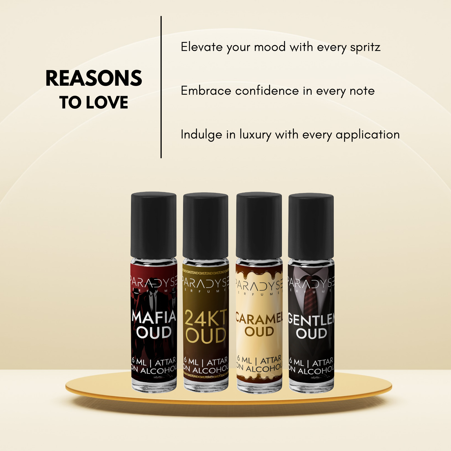 Middle East Oud Attars - Mafia Oud | Gentlemen Oud | Caramel Oud | 24KT Oud | Pack Of 4