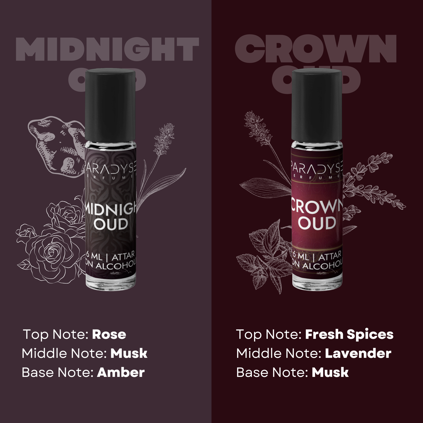 Oud Attars - Midnight Oud | Crown Oud |  Oud Mirage |  Oud Wood | Pack Of 4