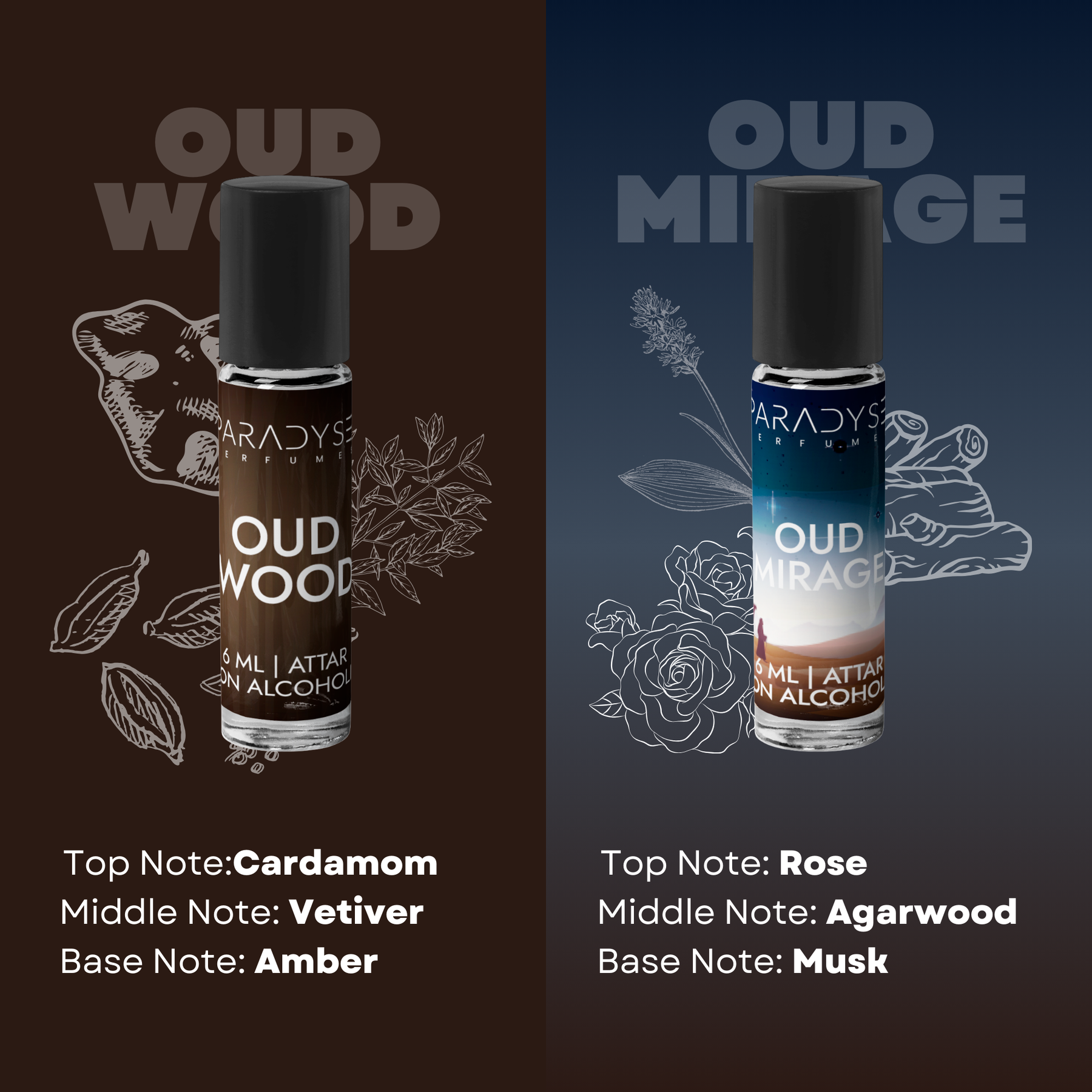 Oud Attars - Midnight Oud | Crown Oud |  Oud Mirage |  Oud Wood | Pack Of 4