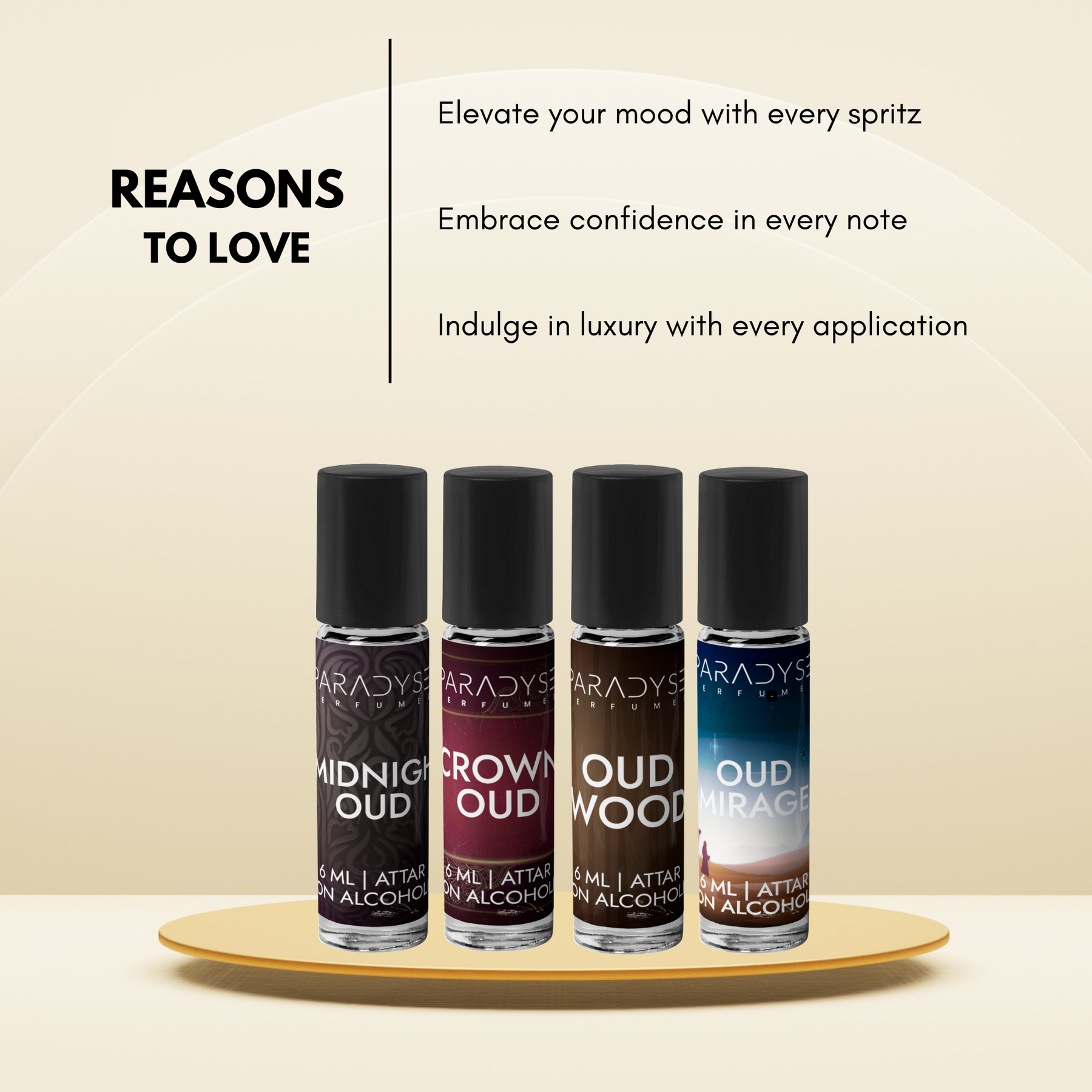 Oud Attars - Midnight Oud | Crown Oud |  Oud Mirage |  Oud Wood | Pack Of 4