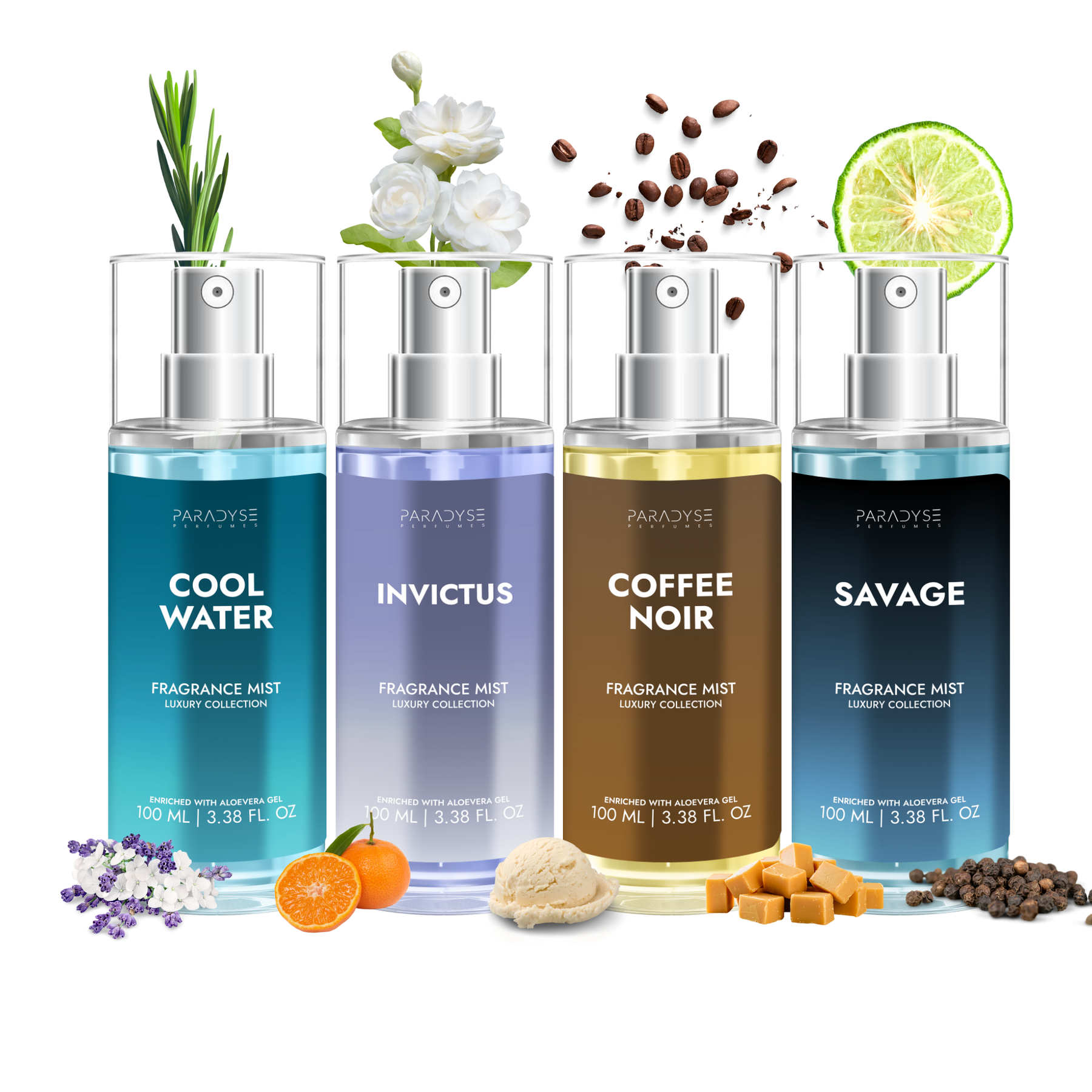 Body Mist For Travel - Pack Of 4 | Cool Water | Savage | Coffee Noir | Invictus