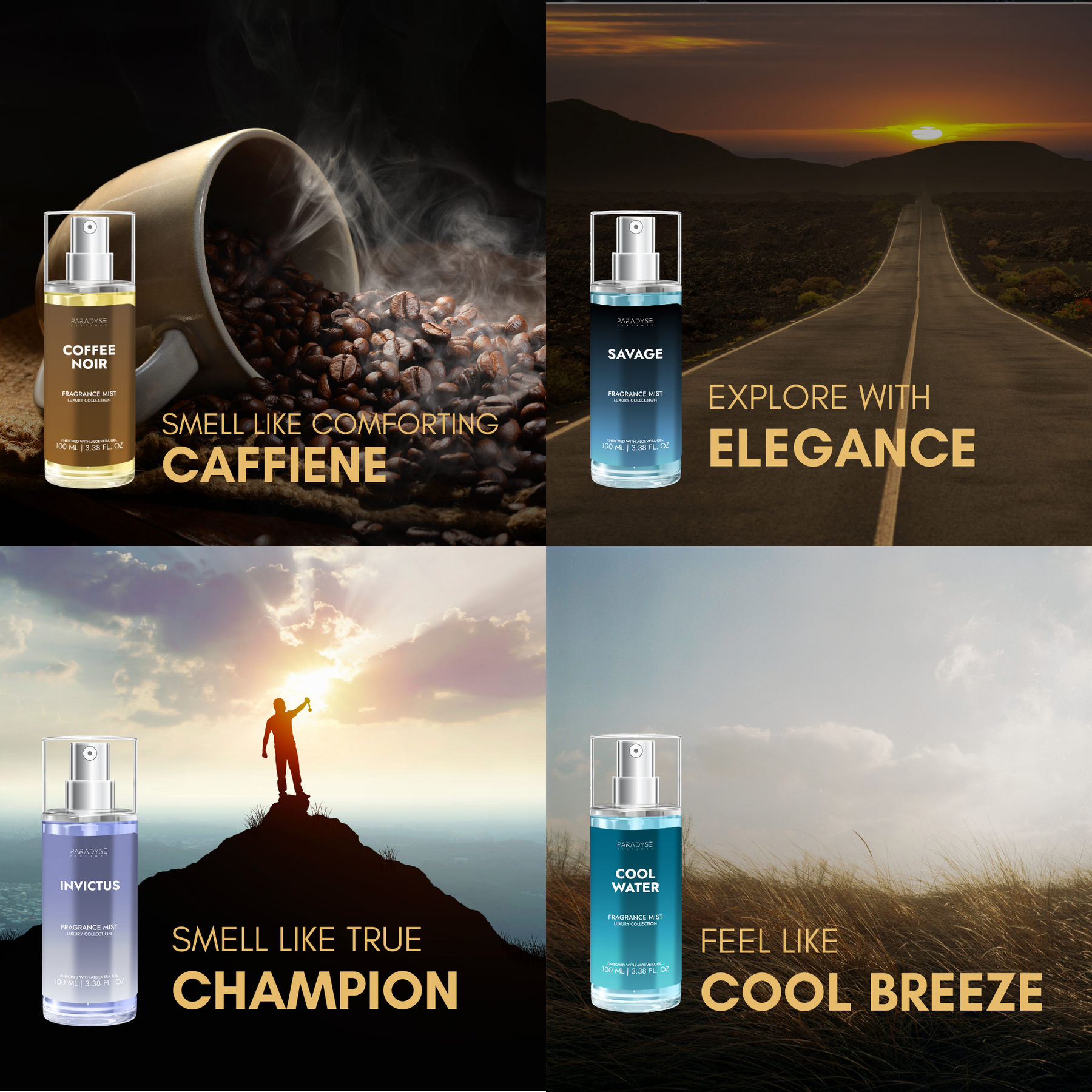 Body Mist For Travel - Pack Of 4 | Cool Water | Savage | Coffee Noir | Invictus